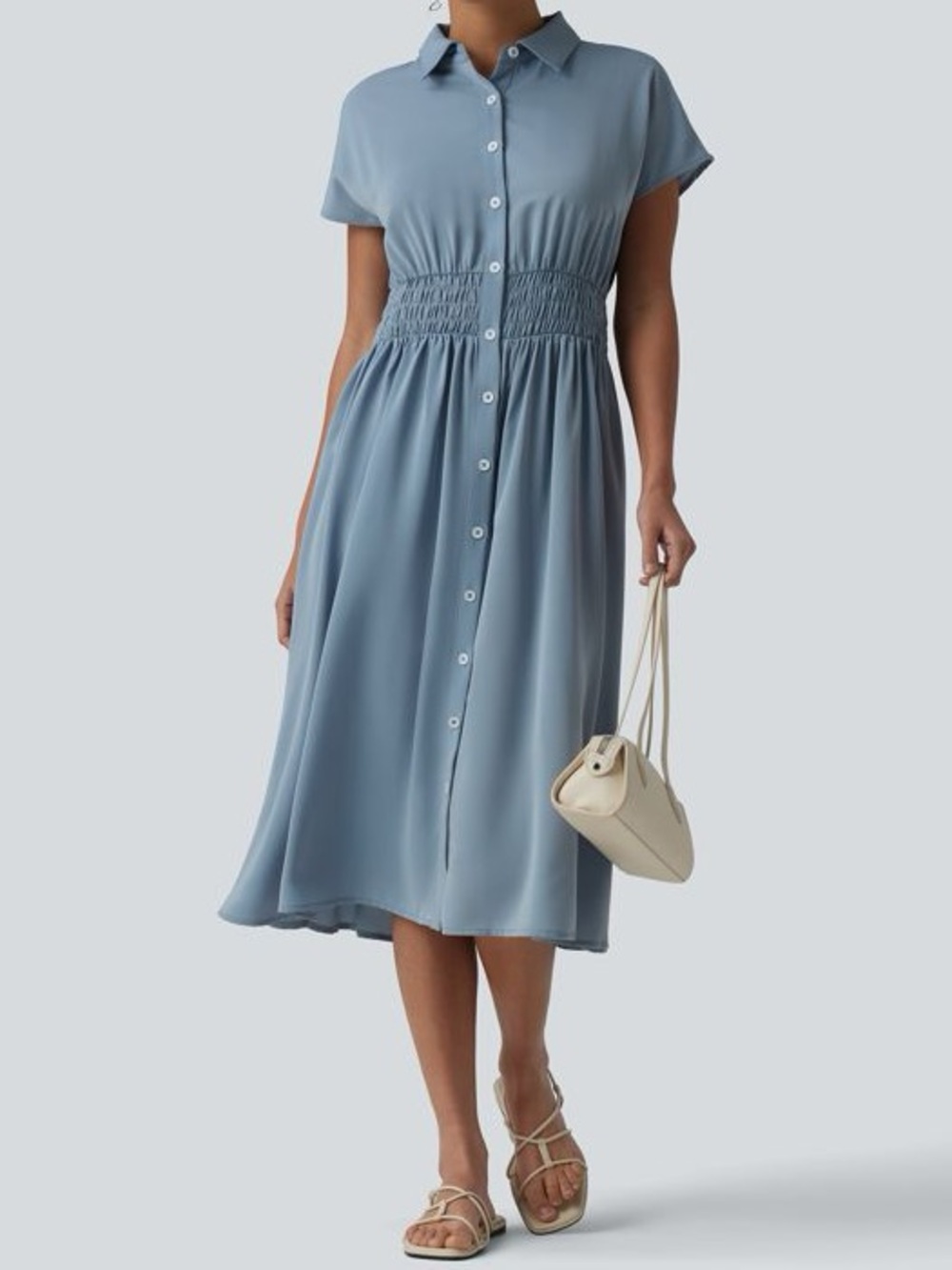 Halara Wrinkle-Resistant Short Sleeve Midi Casual Shirt Dress Relaxed Small NWT